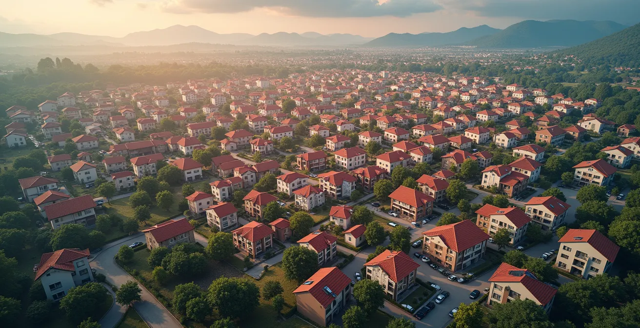 Carte colorée montrant les différents quartiers de Roses avec indication des prix immobiliers et zones de croissance
