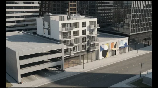 Mosaïque moderne montrant différents types d'investissements immobiliers en perspective aérienne