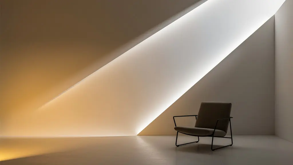 Pièce à vivre avec jeu d'éclairages multiples créant différentes zones lumineuses