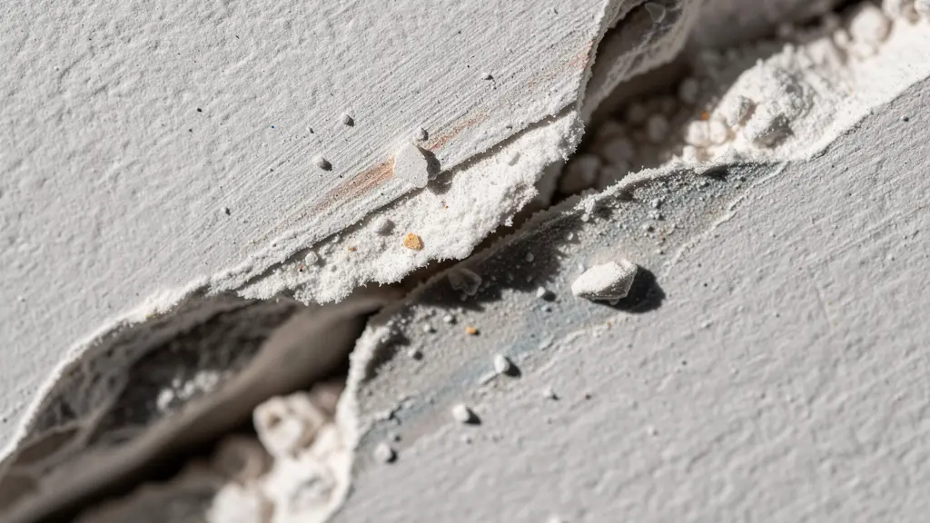 Vue macro d'une inspection de fissure sur un mur de maison