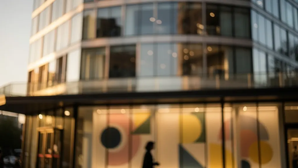 Vue en contre-plongée d'une façade commerciale moderne au crépuscule