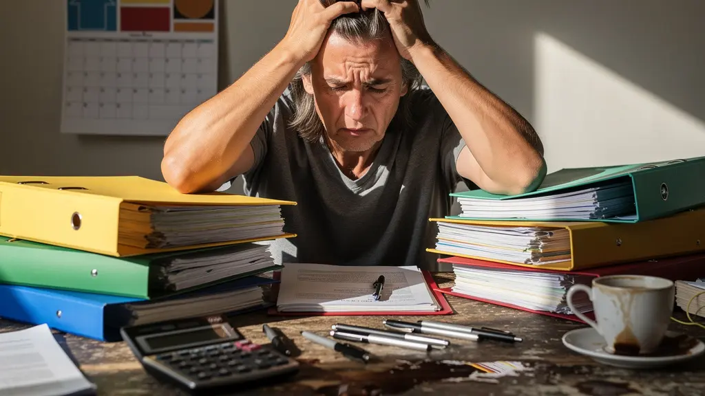 Propriétaire débordé par les tâches de gestion locative, environnement de travail chargé