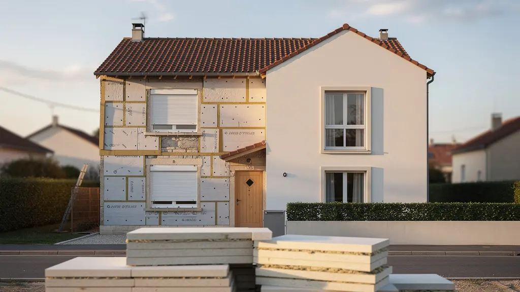 Maison en rénovation énergétique avec travaux d'isolation et éléments de performance énergétique