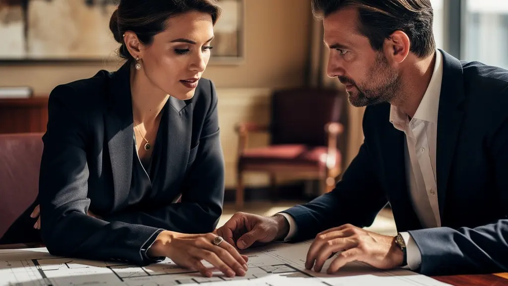 Professionnels de l'immobilier de luxe en réunion confidentielle