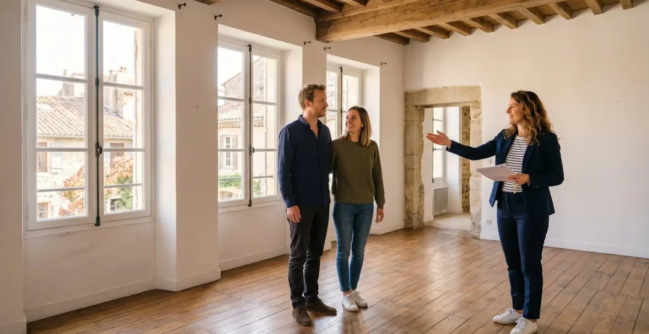 Couple visitant un appartement lumineux dans le centre-ville de Castelnaudary