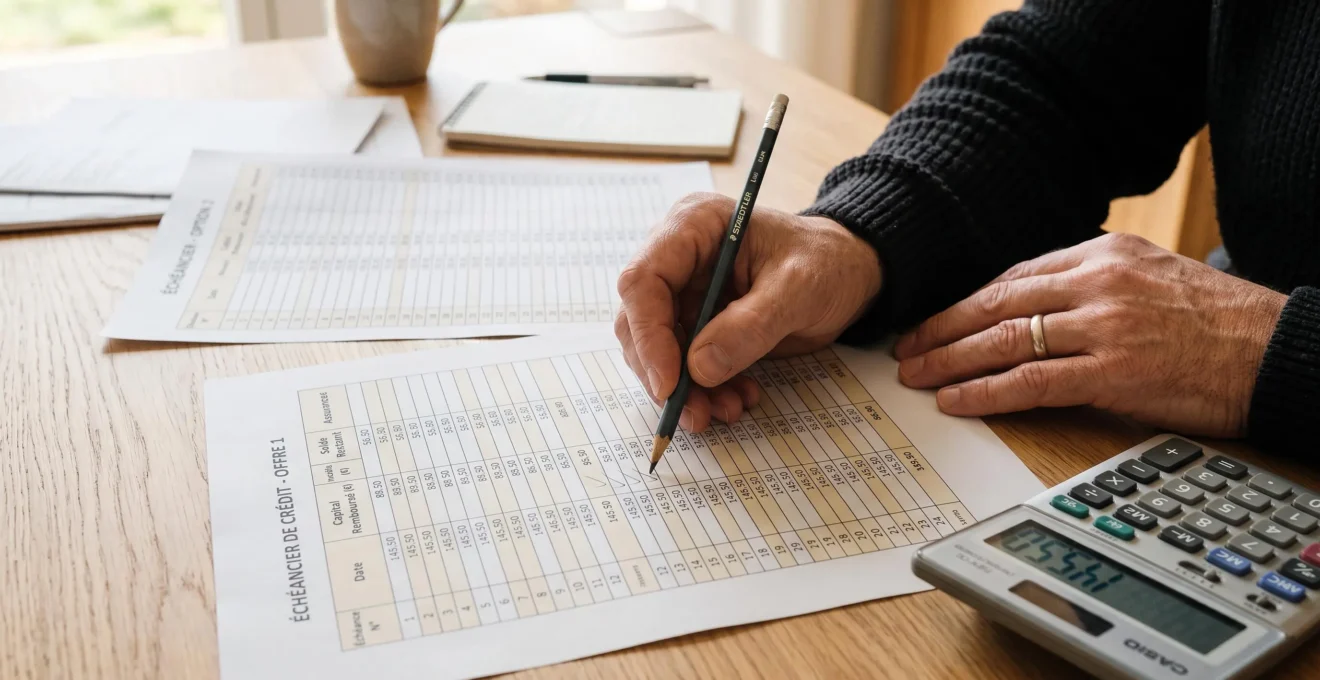 Main consultant un échéancier de remboursement avec une calculatrice
